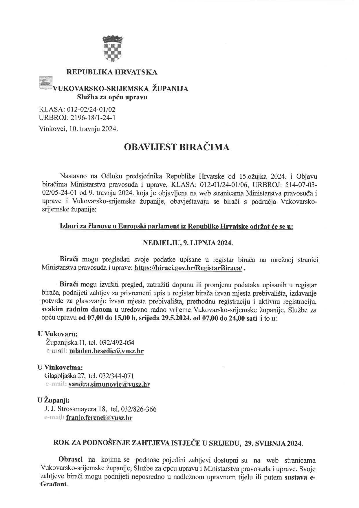 OBAVIJEST BIRAČIMA IZBORI ZA ČLANOVE EU PARLAMENTA page 0001