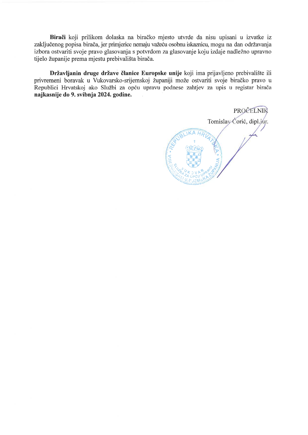 OBAVIJEST BIRAČIMA IZBORI ZA ČLANOVE EU PARLAMENTA page 0002