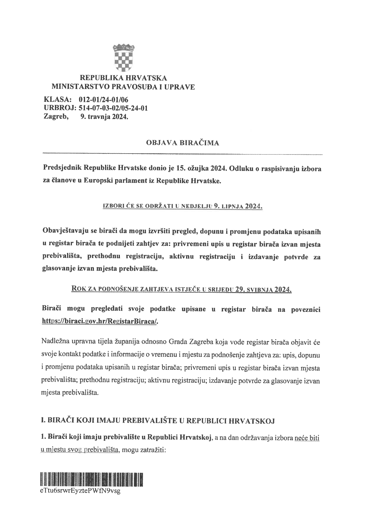OBJAVA BIRAČIMA IZBORI ZA ČLANOVE EU PARLAMENTA page 0001