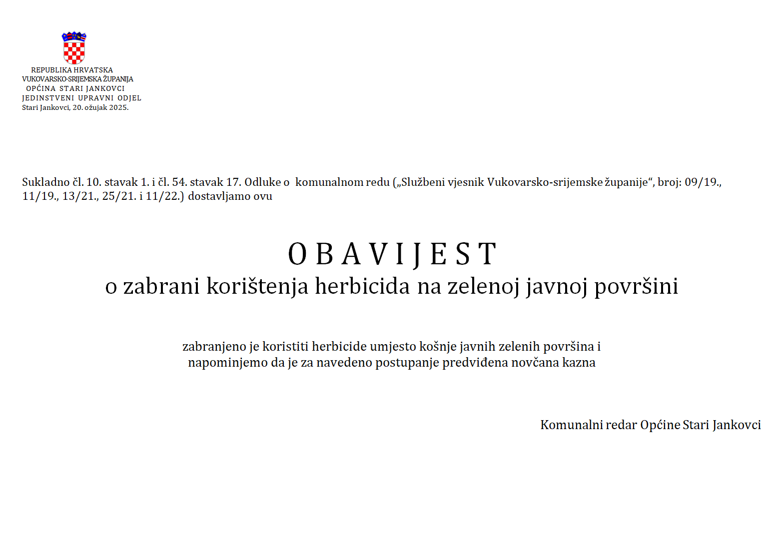 Obavijest Kom